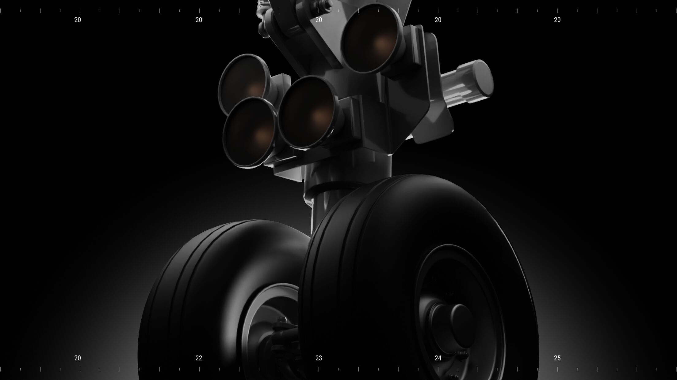 центральная композиция, крупный ракурс шасси самолет на черном фоне